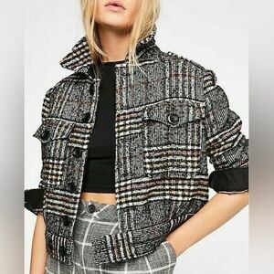 Free People Eisenhower Plaid Tweed Slouchy Jacket